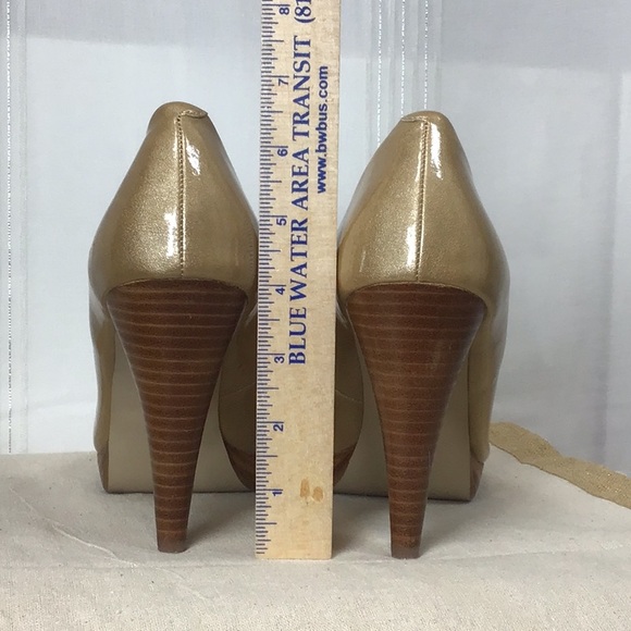 ⚜️ Style & Co. ‘Celine’ Shimmering Gold Faux Patent Open Toe Platform Heels - Picture 2 of 9